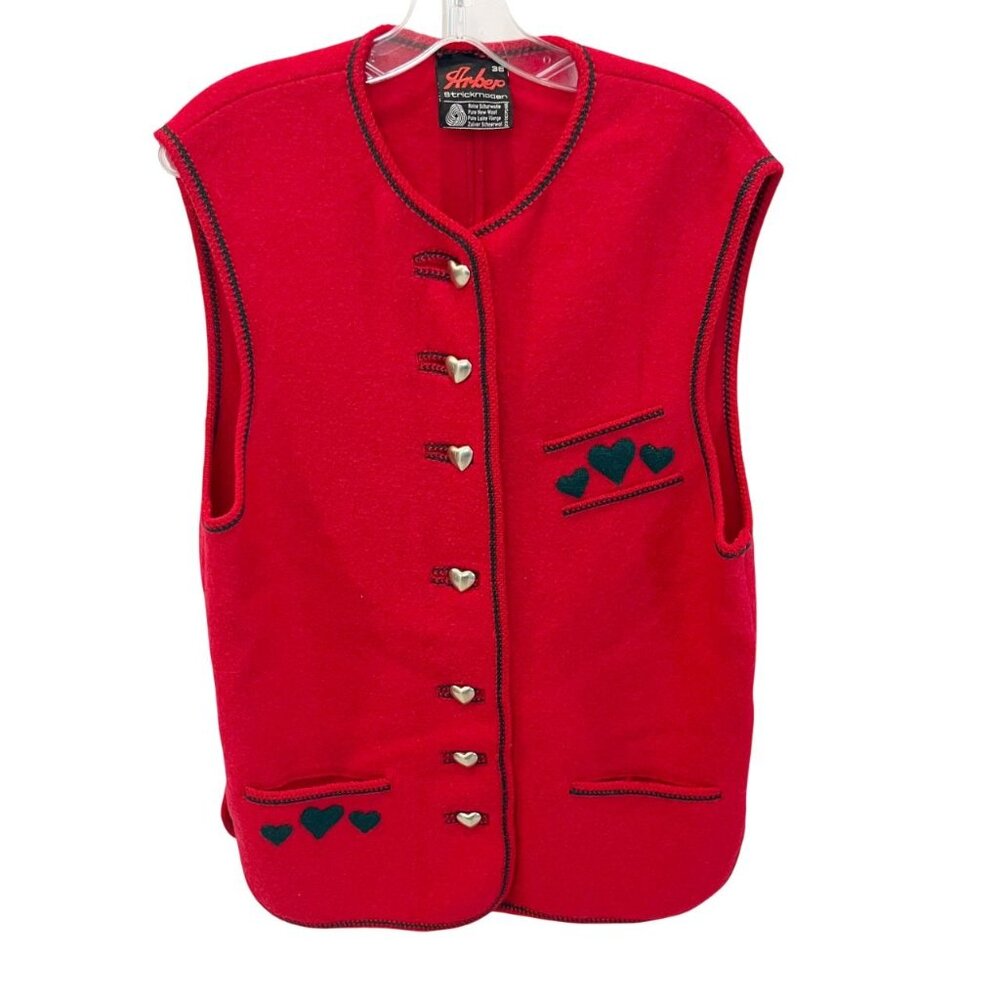Arber Strickmoden Red Heart Novelty Outwear‎ Sweater Vest Wool German Size 38, M